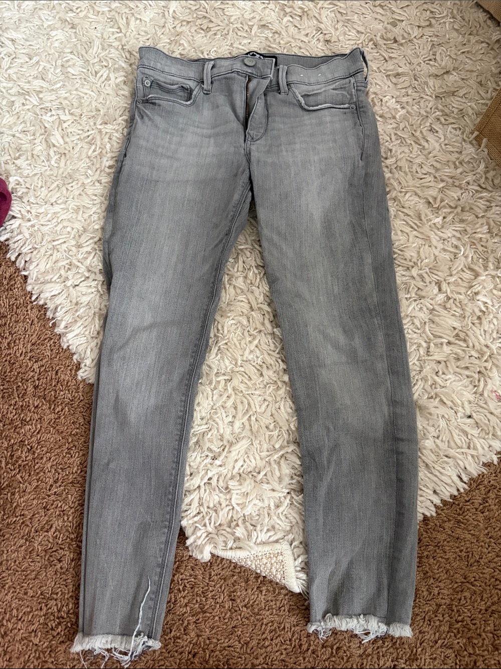 Express Women's Gray Stretch Jeggings with Raw Hem